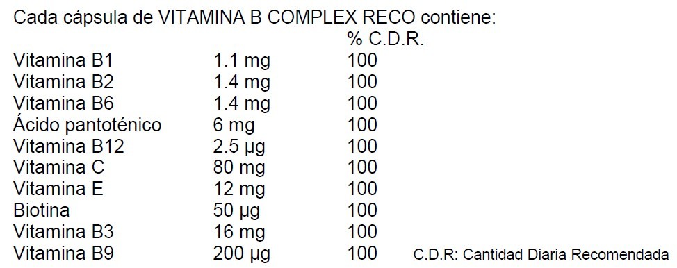 Información nutricional Vitamina B complex vitamina B complex info